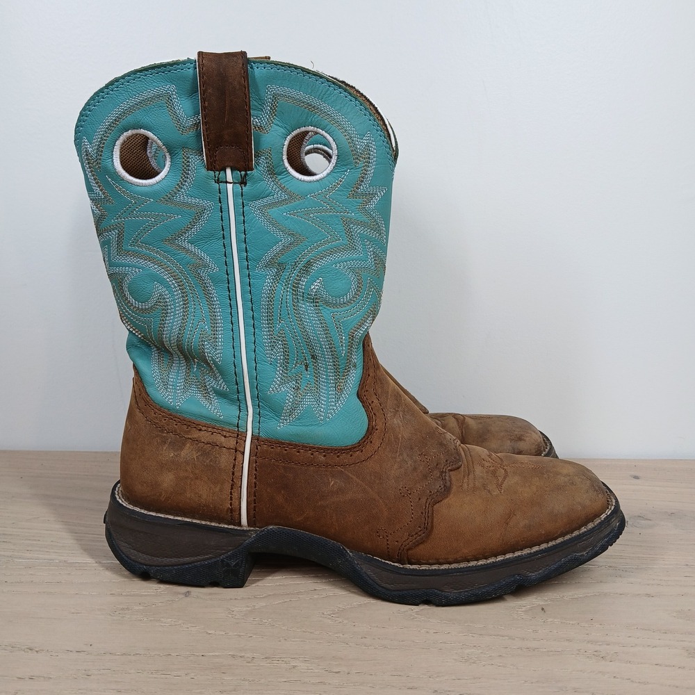 Durango Boots Women 9.5 Brown Turquoise Leather Western Cowboy Rodeo Slip On - Picture 5 of 10